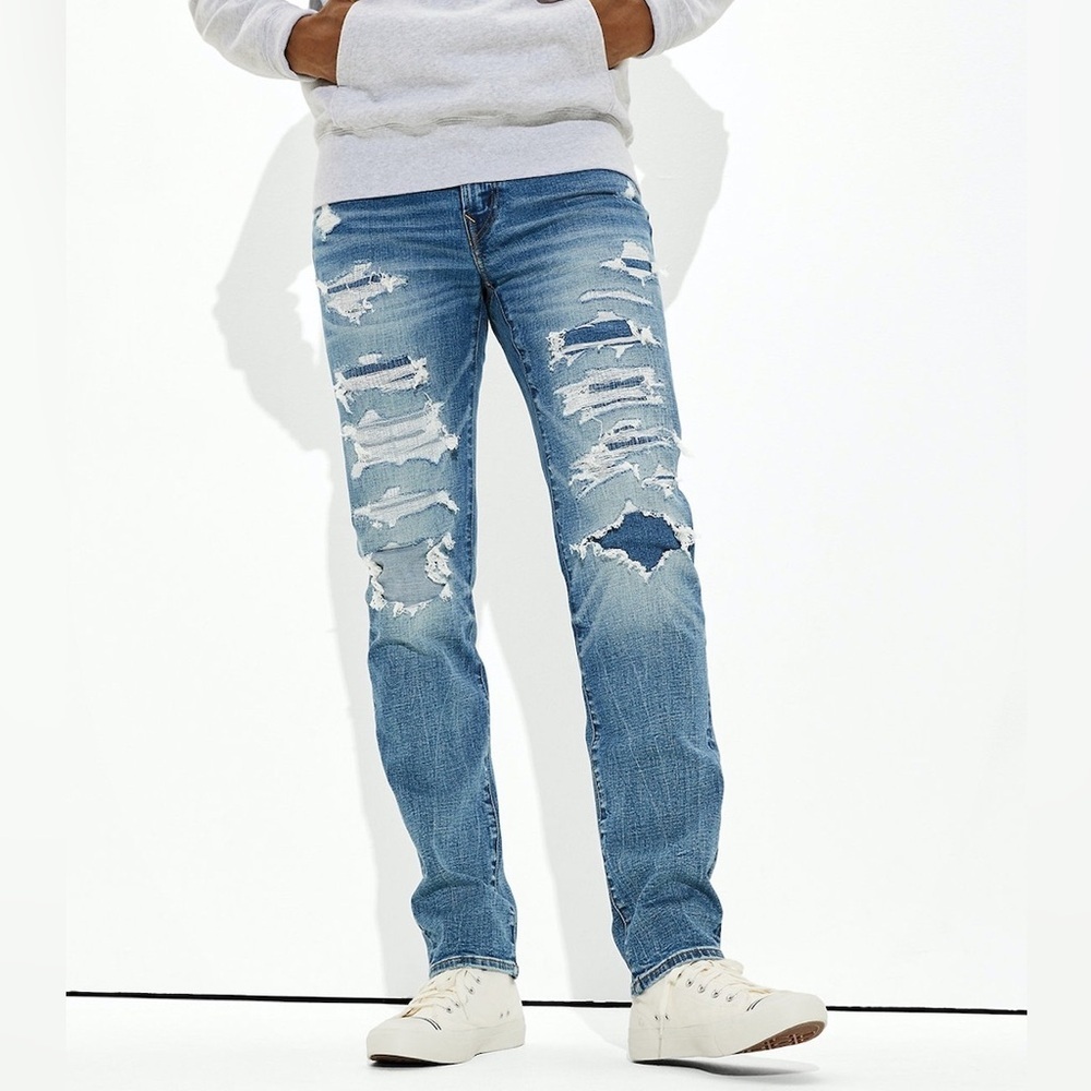 AE Men’s Airflex + Patched Slim Straight Jeans